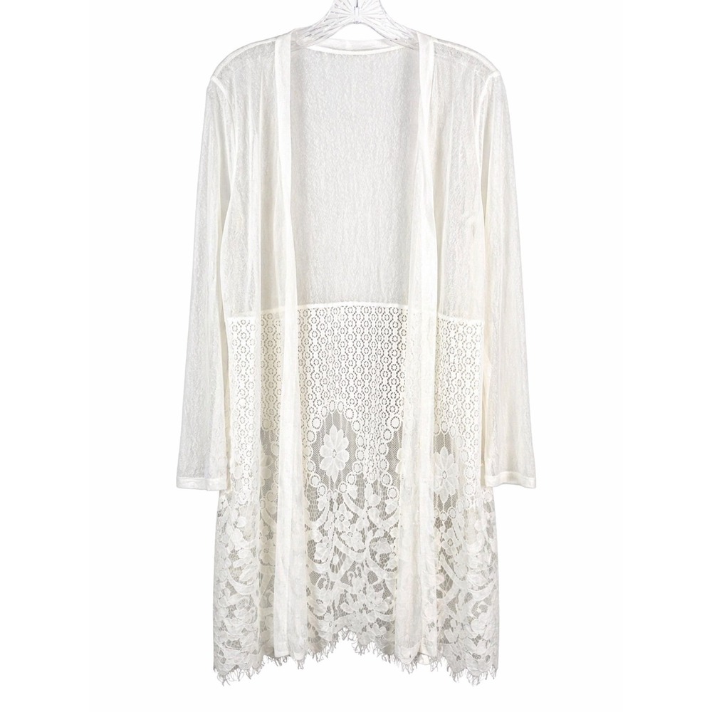 Unbranded Lace Cardigan Kimono Women One Size White Sheer Mesh Floral Boho